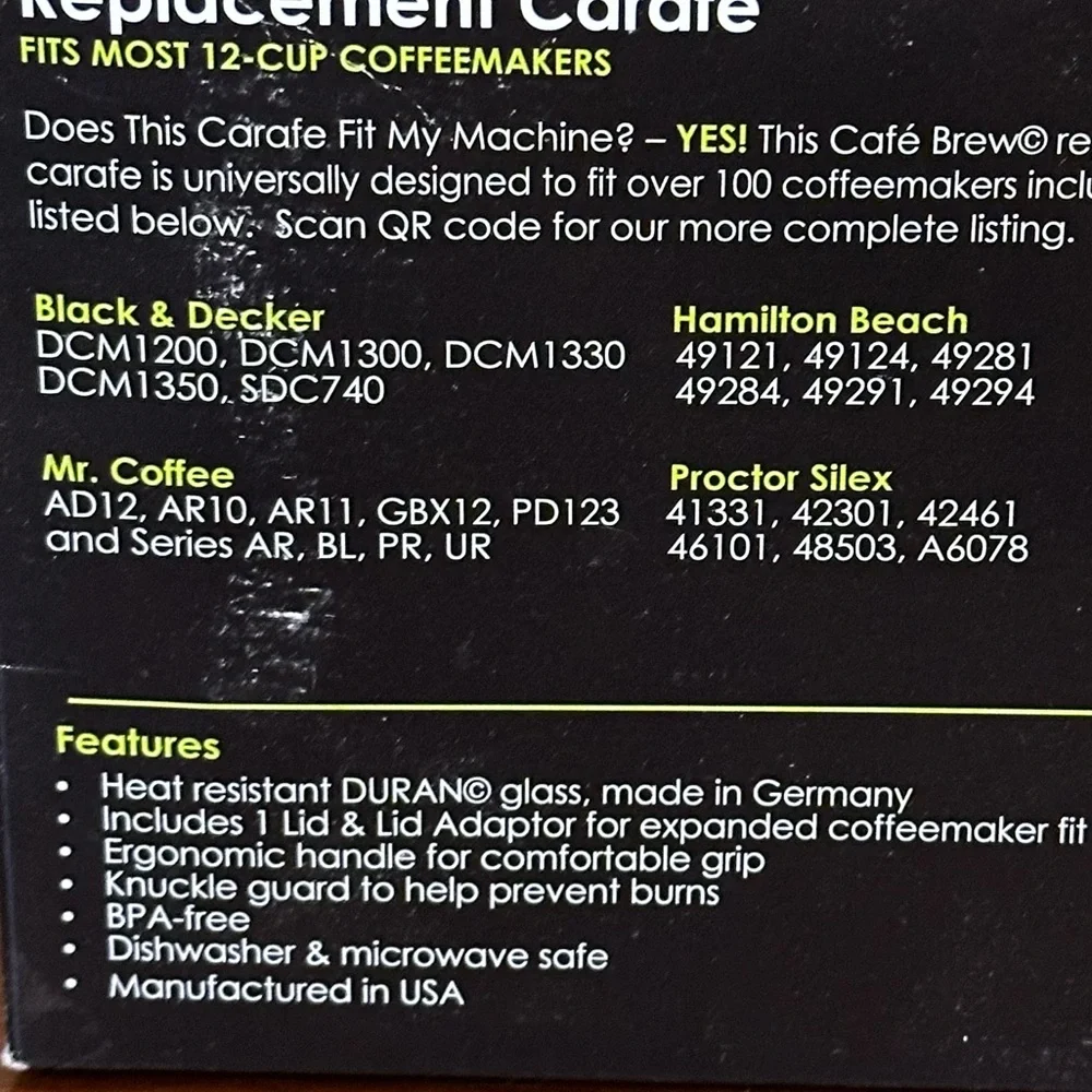 🌟HP🌟NIB 12 Cup Universal Glass Replacement Carafe Automatic for Coffee Maker - Picture 8 of 8